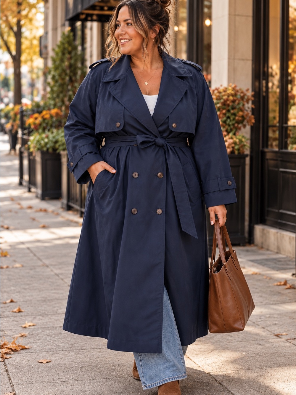 Vintage IMAGE Plus Size Navy Blue Oversized Longline Trench Coat